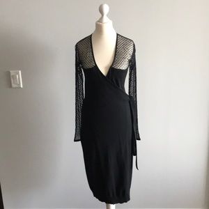 Diane von Furstenberg silk black dress with lace details, size S